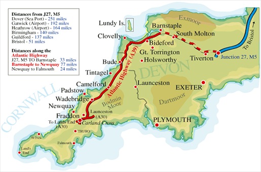 Atlantic Highway Cornwall Karte