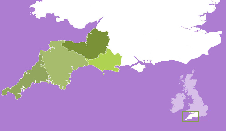 Map of South Western England
